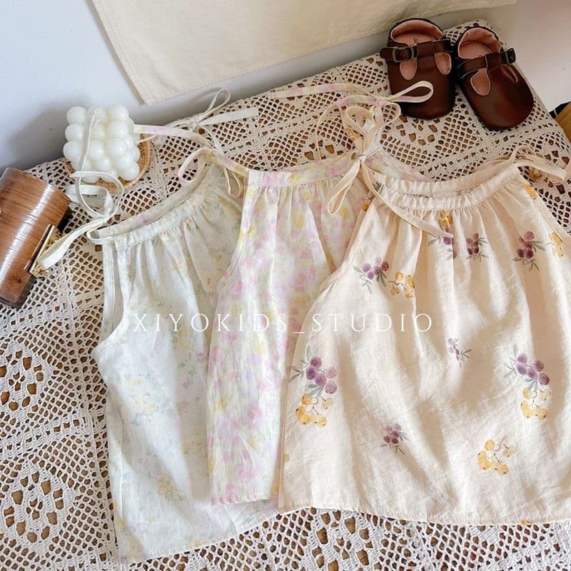 Girls' Summer New Fashionable Camisole Kids Versatile Drawstring Floral Sleeveless Thin Vest Top for Little Girls