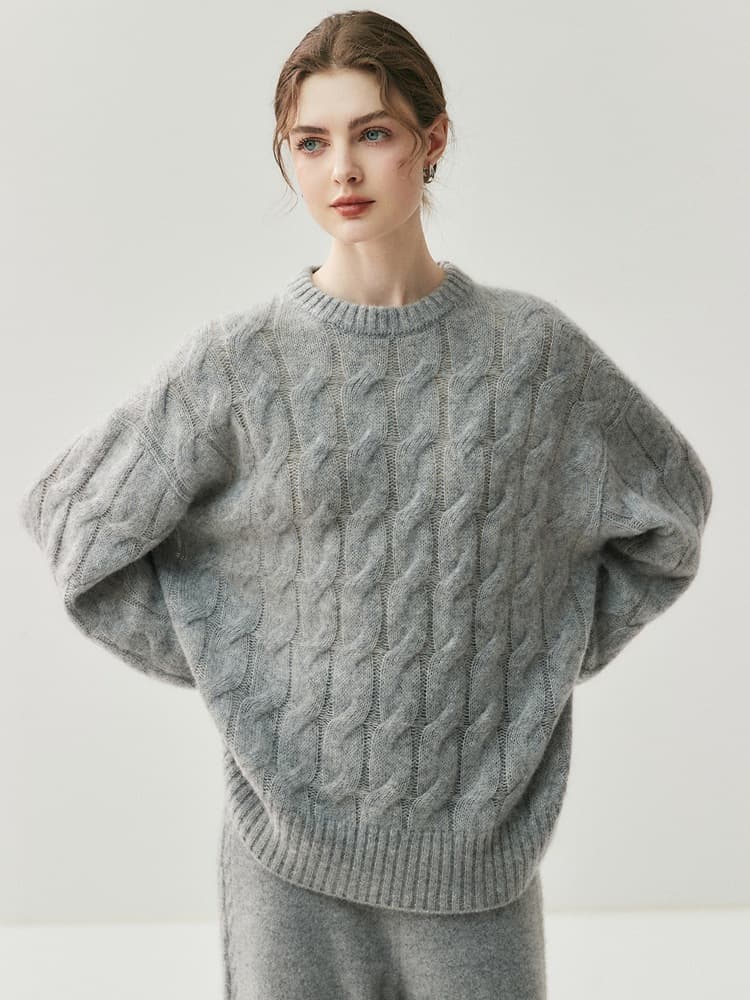Herbalife Yarn ~ 75% Cashmere 25% Mulberry Silk Five-Needle Thickened Cashmere Sweater Round Neck Twist Knitted Sweater