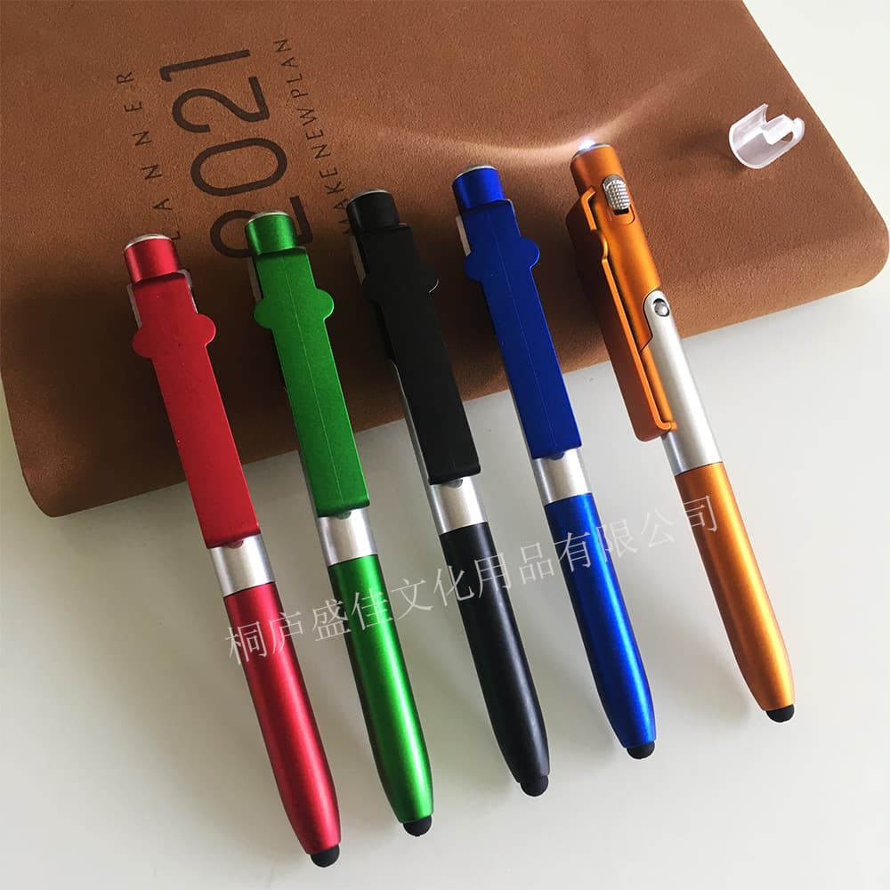 Multi-function phone stand with foldable LED light, 4-in-1 capacitive touch ballpoint ad pen