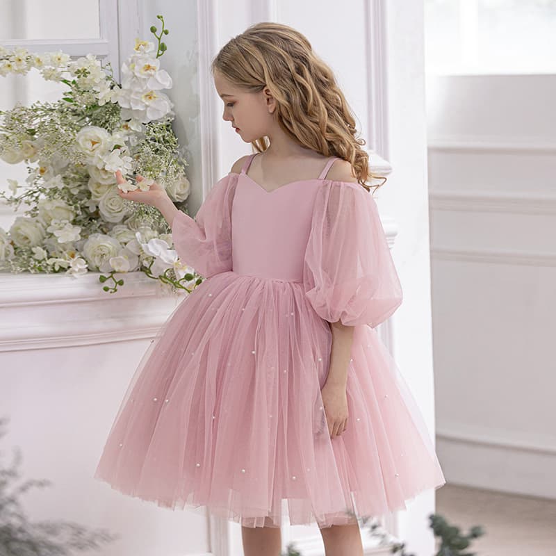 Cross-border children's birthday party dress little girl piano catwalk performance puff sleeve princess dress flower girl wedding dress