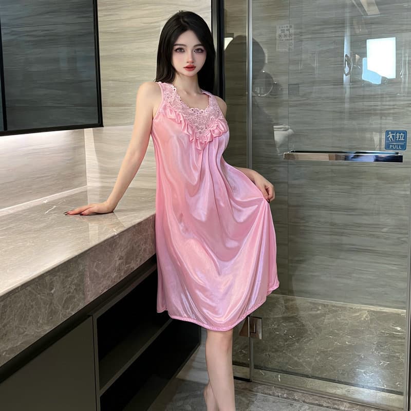 Sexy Thin Summer Ice Silk Loose Sleep Dress Women's Pure Desire Strap Sleepwear Plus Size Comfortable Home Clothes