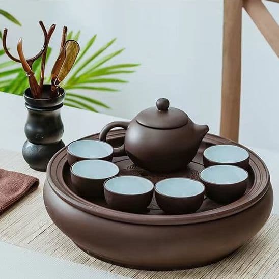 Purple Clay Kung Fu Tea Set, Home Minimalist Round Tea Tray, Teapot, Teacup, Brewing Dry Platform Complete Set Factory