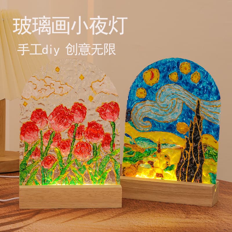 Creative Oil Painting Handmade DIY Kit Glass Painting Water Ripple Night Light Acrylic Canvas Festival Small Gift