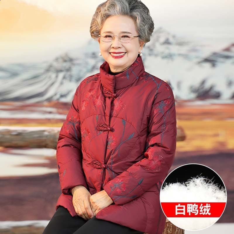Women's short down jacket for seniors, perfect for mothers in their birth year, winter cotton-padded coat, Tang suit style, winter cotton-padded coat for grandmothers.