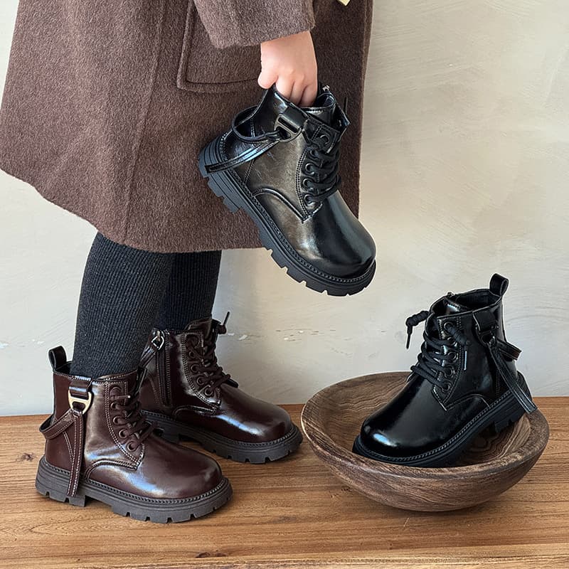 Girls British style short boots Martin boots 2025 new winter children's boots autumn black mid-calf leather boots fashionable