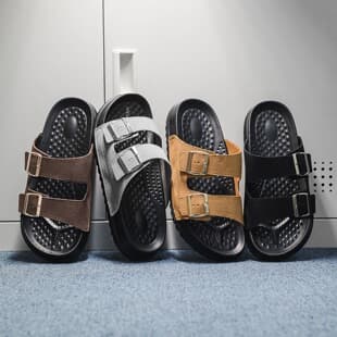 Cross-Border Hot Selling Casual Slippers for Men, Summer Outdoor, Double Buckle Adjustable, Flat Non-Slip, Men's Birkenstock Style Sandals