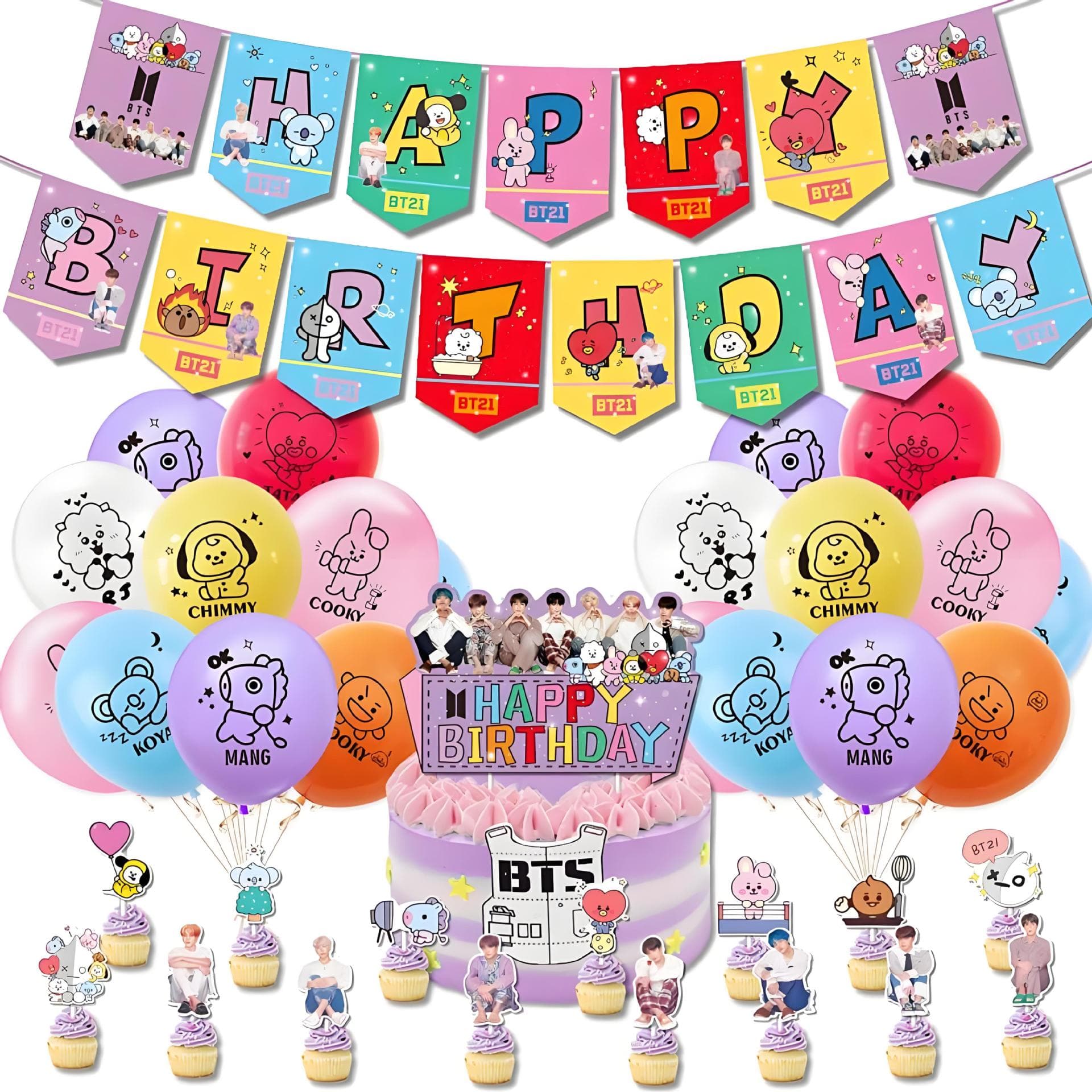 Korean BTS Party Decoration Birthday Banner Flag Balloon Decoration Set BTS Birthday Party