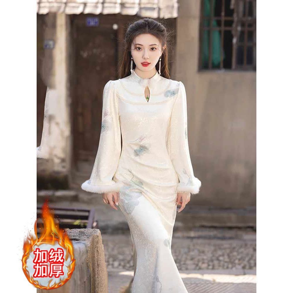 Original Cheongsam 2025 New Style New Chinese Style Young Women Mermaid Dress Improved Slim Fit Autumn Winter Fleece-Lined Thickened
