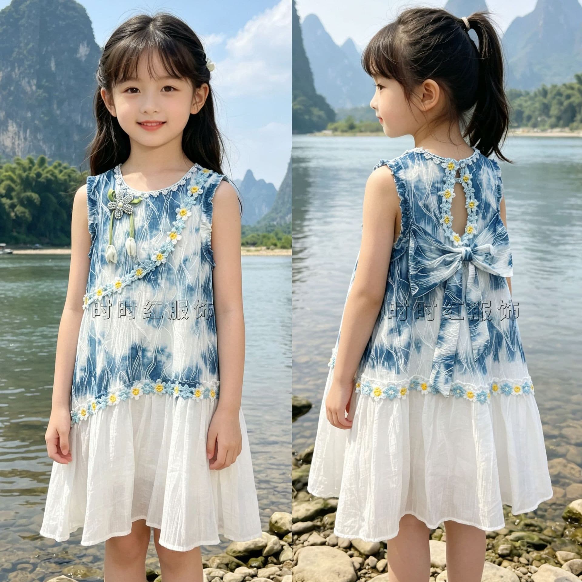 2026 Tie-Dye Children's Clothing Yunnan Ancient Handmade Tie-Dye Plant-Dyed Boys Girls Dress Travel Ethnic Costume Wholesale