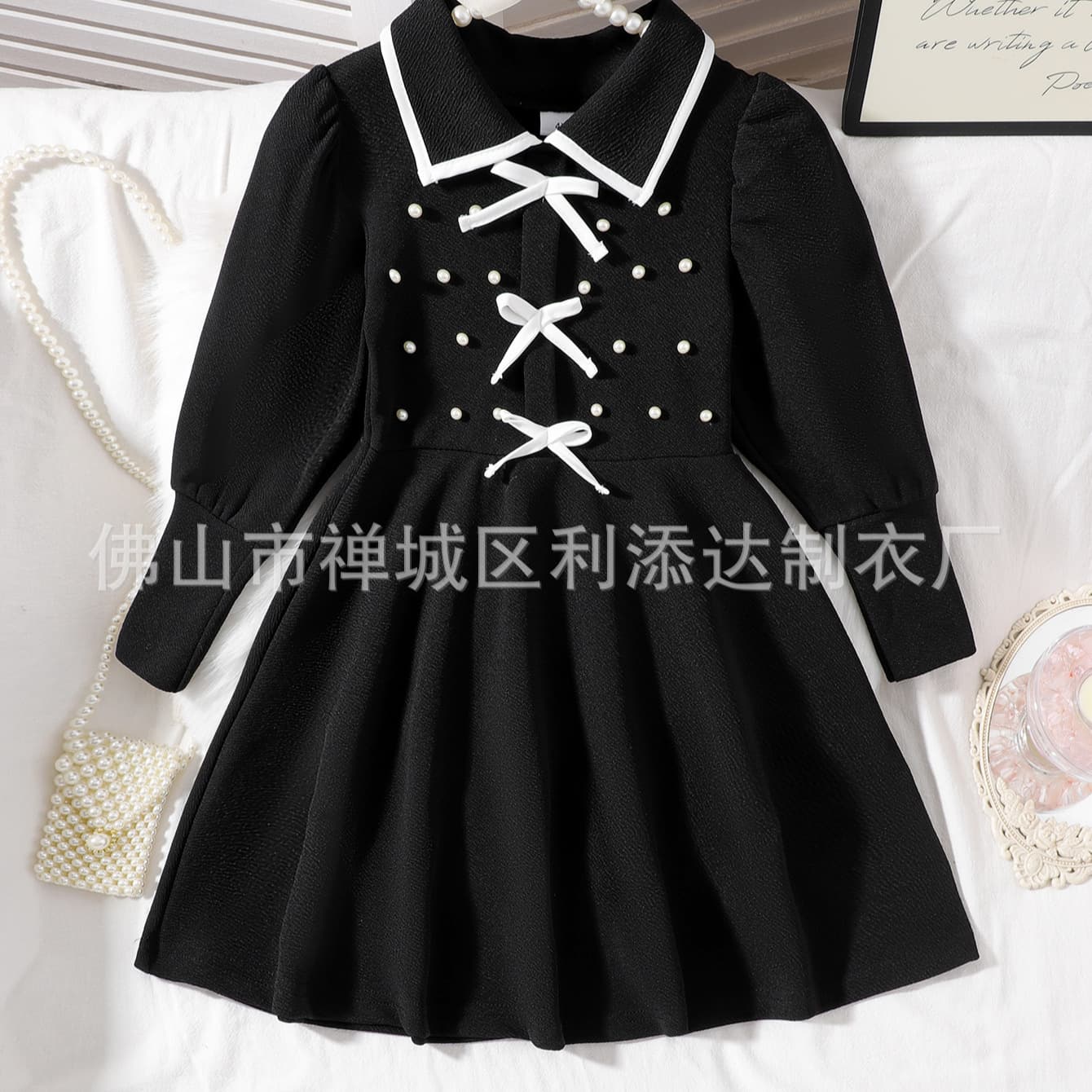 2025 Fall Cross-border Girls' Set Black Long-sleeve Dress Amazon
