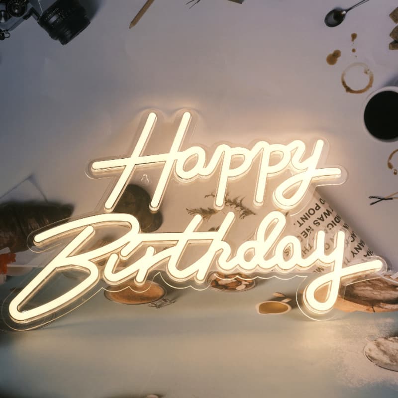 Large Happy Birthday LED Light for Proposal and Decoration, Glowing Letter Light for Scene Setup and Cake Decoration