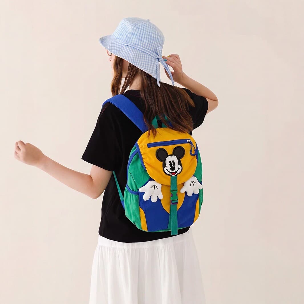Cute Cartoon Mickey Backpack for Female Students Casual Large Capacity Color-Block School Bag Lightweight Hiking Travel Backpack