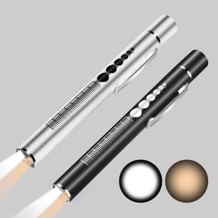 Rechargeable Dual Light Source Pupil Pen Light, Yellow and White Light, Medical Oral Examination Light, Stainless Steel Morning Check Pen Light Flashlight