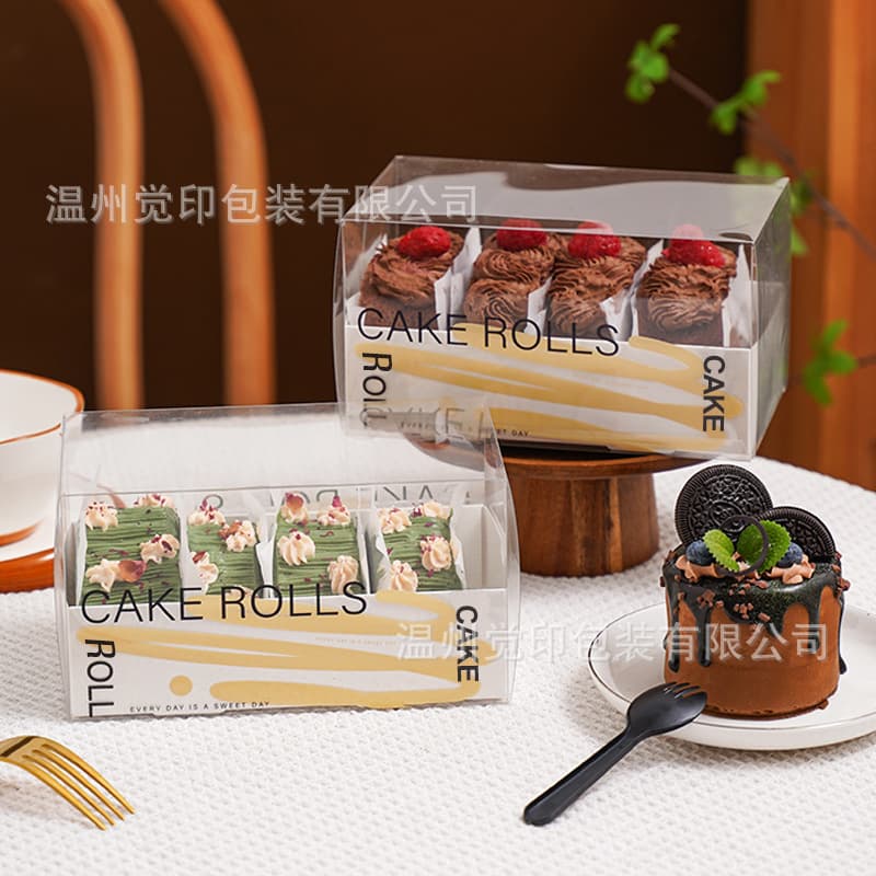New Sandwich Packaging Box Transparent Cake Roll Box Rectangular Towel Roll Cake Slice Box Customizable Logo