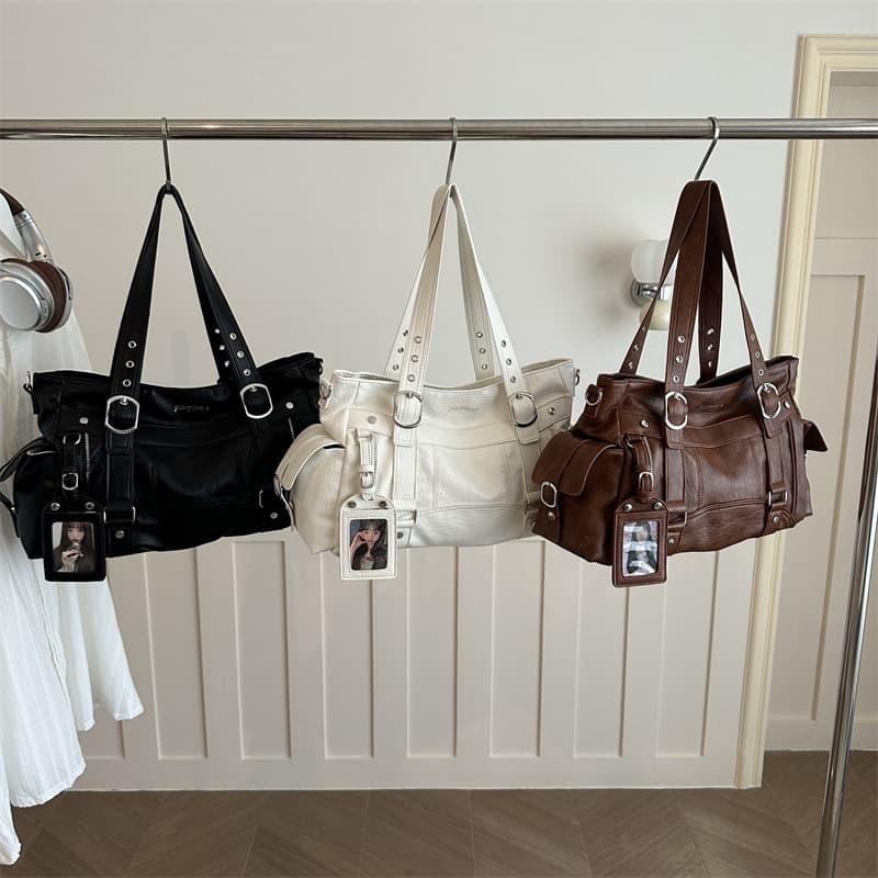 Cross-border Sweet & Cool Large Capacity Tote Bag Personalized Fashion Handbag Motorcycle Bag Minimalist Shoulder Bag Commuter Crossbody Bag