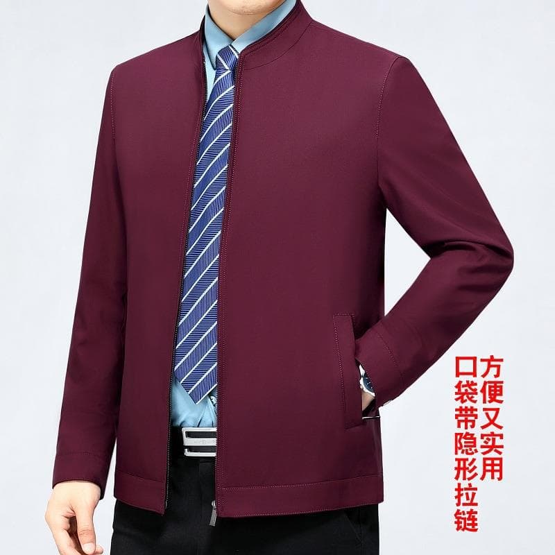 Autumn/Winter Thin Stand Collar Jacket for Men, Leader Blazer, Middle-aged Father's Jacket, Civil Servant Jacket, Plus Size