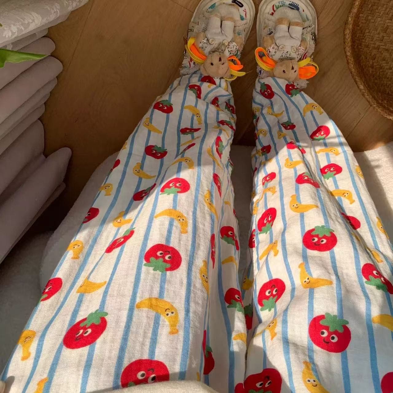 Women's Cloud Cotton Pajama Pants Summer Thin Cloud Cotton Long Pants Casual Loungewear Cute Loose Relaxed High-Waist Wide Leg