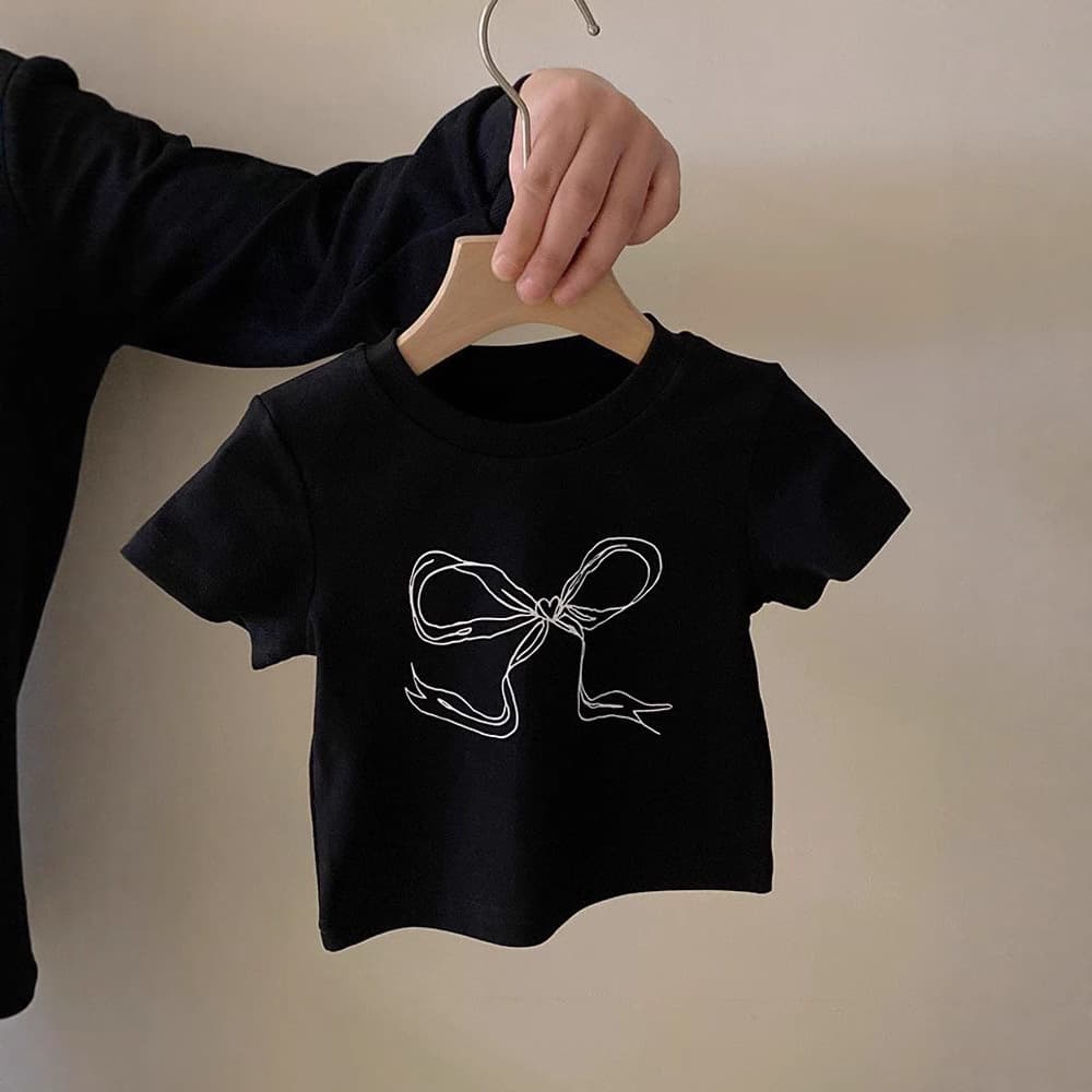 Summer Girls Short Sleeve T-Shirt Baby Stylish Kids Fashion Bow Print Cropped Top