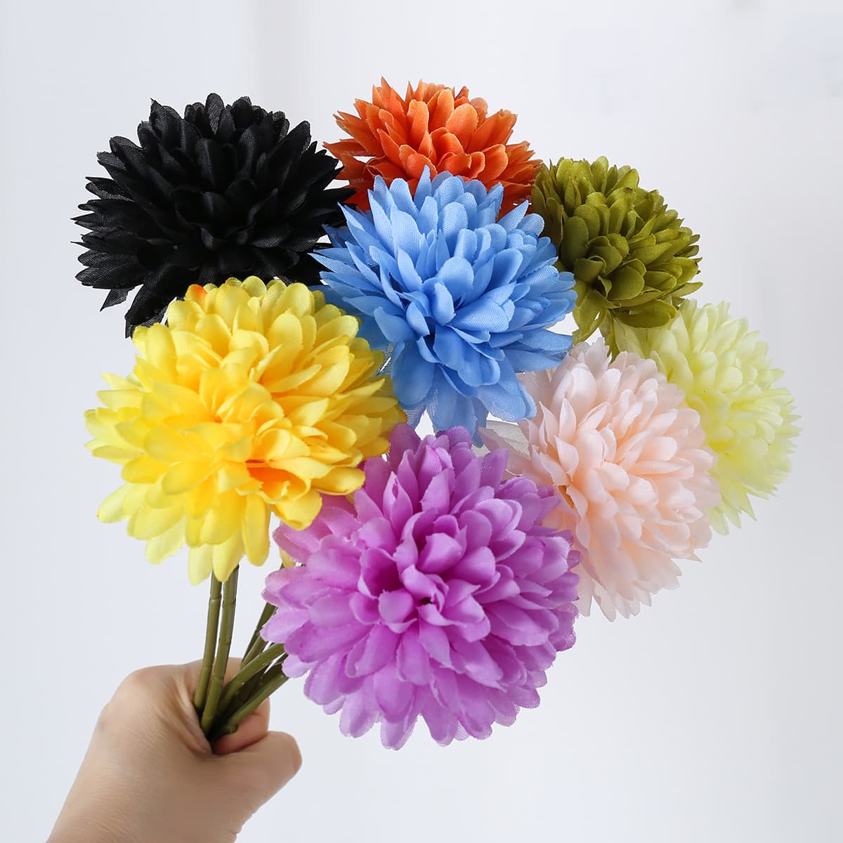 Artificial Chrysanthemum Single Stem Ball Chrysanthemum Dandelion Prickly Ball Pompom Home Decoration Fake Flowers Wedding Photography Props Cross-Border