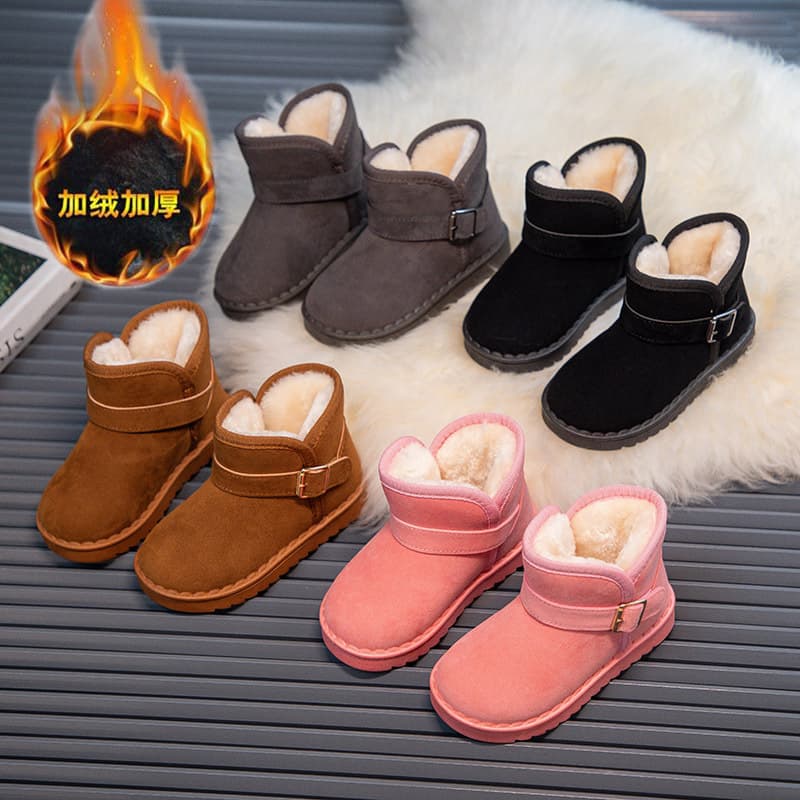 Children's Snow Boots Boys 2025 Winter Girls' Slip-On Fleece-Lined Thickened Ankle Boots Cotton Shoes Warm Shoes Soft Sole Medium/Large Kids