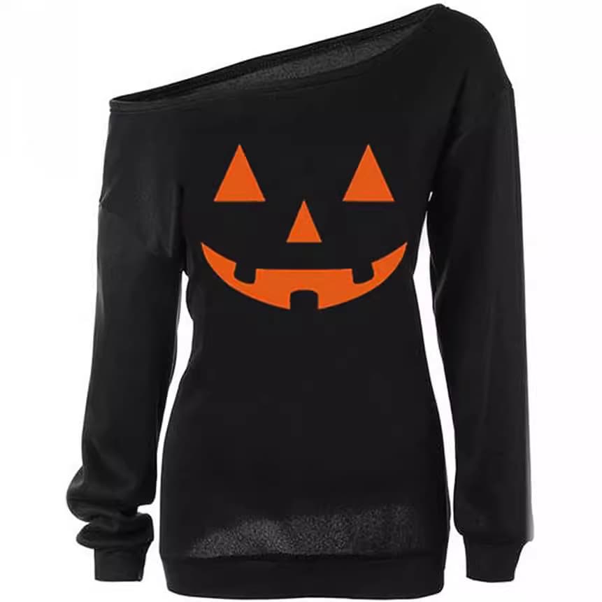 European Station Wish Explosions Women's Pumpkin Print Long Sleeve Halloween Hoodie T-Shirt Top