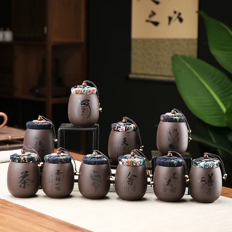 Chinese Tea Canister, Small Purple Clay Black Clay Tea Jar, Pu'er Airtight Moisture-Proof Canister, Black Tea White Tea Storage, Portable
