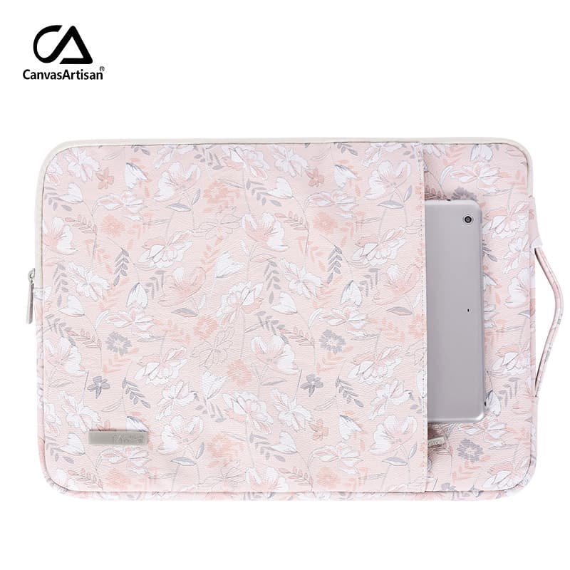 Imitation leather PU laptop protective case with retractable handle, waterproof casual business tablet sleeve