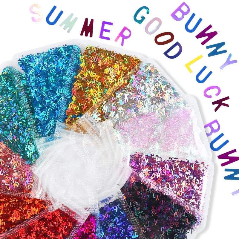 Laser English Letter Glitter 26 Letters Mixed Sequins Nail Art Decoration Filling Material Pack