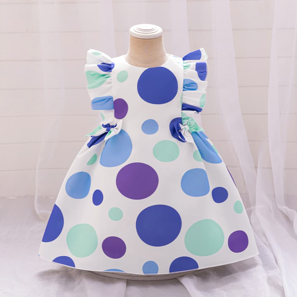Princess Birthday Girl's Satin Print Dress Baby Anniversary Ceremony Outfit Cute Children's Formal Wear Cotton Blend Fabric