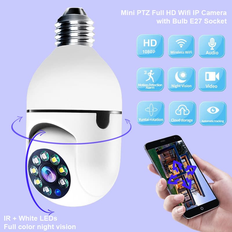 Smart WiFi Camera 1080P Bulb Pan-Tilt Full-Color Surveillance Camera Jiwei E27 Socket Security Camera