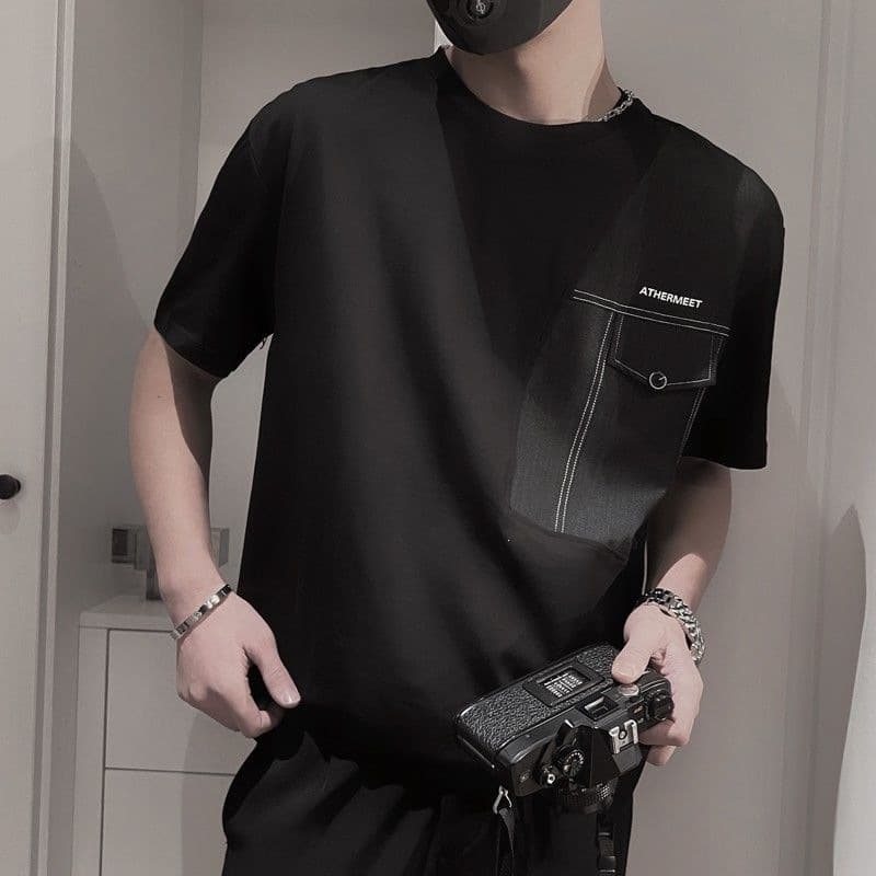 2026 New Summer Patchwork Short Sleeve T-Shirt for Men, Loose Fit Couple Round Neck Tee, Streetwear Top