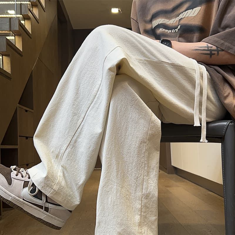 Apricot Cotton Linen Pants for Men Summer Thin Style Sports Pants Loose Straight Casual Pants Ice Silk Wide Leg Pants Linen Pants for Women