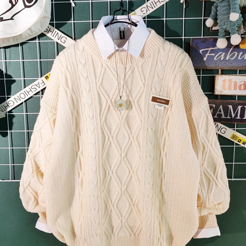 Japanese retro style men's autumn and winter loose-fitting, thick cable knit sweater, trendy brand cardigan.