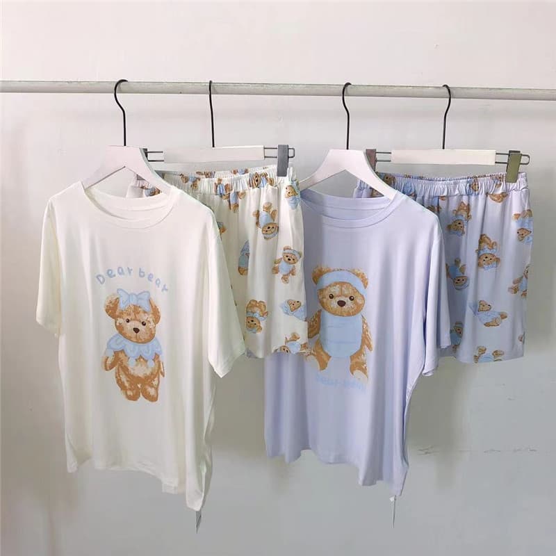 Reefur Rinka Lihuajia Spring Pajamas Women's Modal Cotton Cartoon Print Short Sleeve Shorts Baby Set