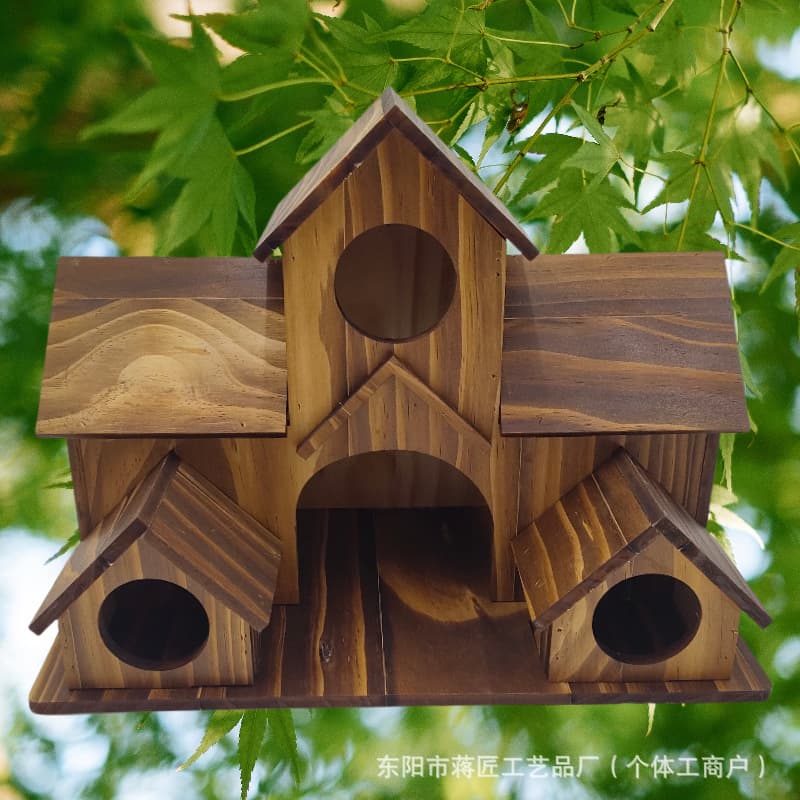 2024 New Cross-border Wooden Birdhouse Creative Rustic Outdoor Parrot Nest Villa-style Bird Feeder Ornament Wholesale