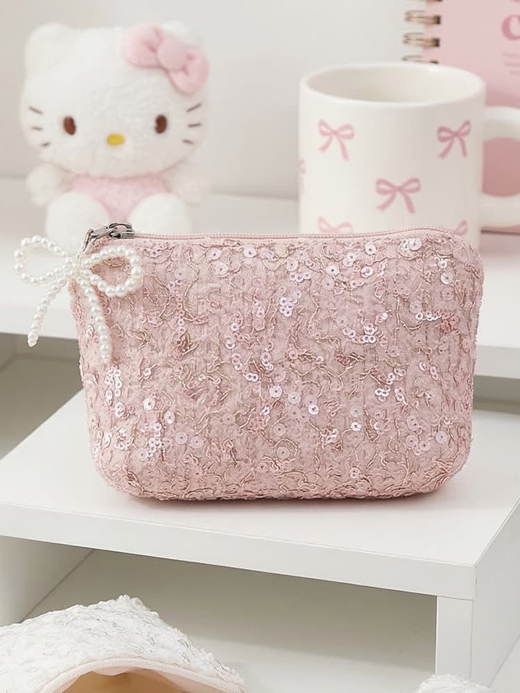 Soft Sequins Pearl Coin Purse Girl Heart Mini Portable Storage Bag Lipstick Earphone Coin Handheld Pouch
