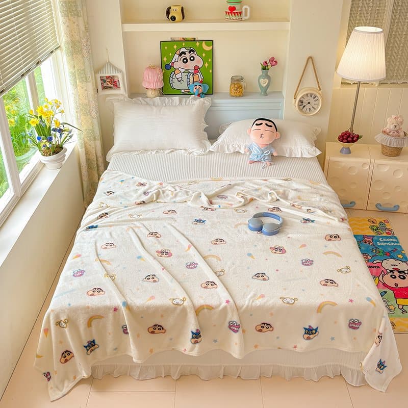 2026 New Type A Genuine Authorized Crayon Shin-chan Single Layer Double Sided Velvet Milk Velvet Multifunctional Single Sheet Casual