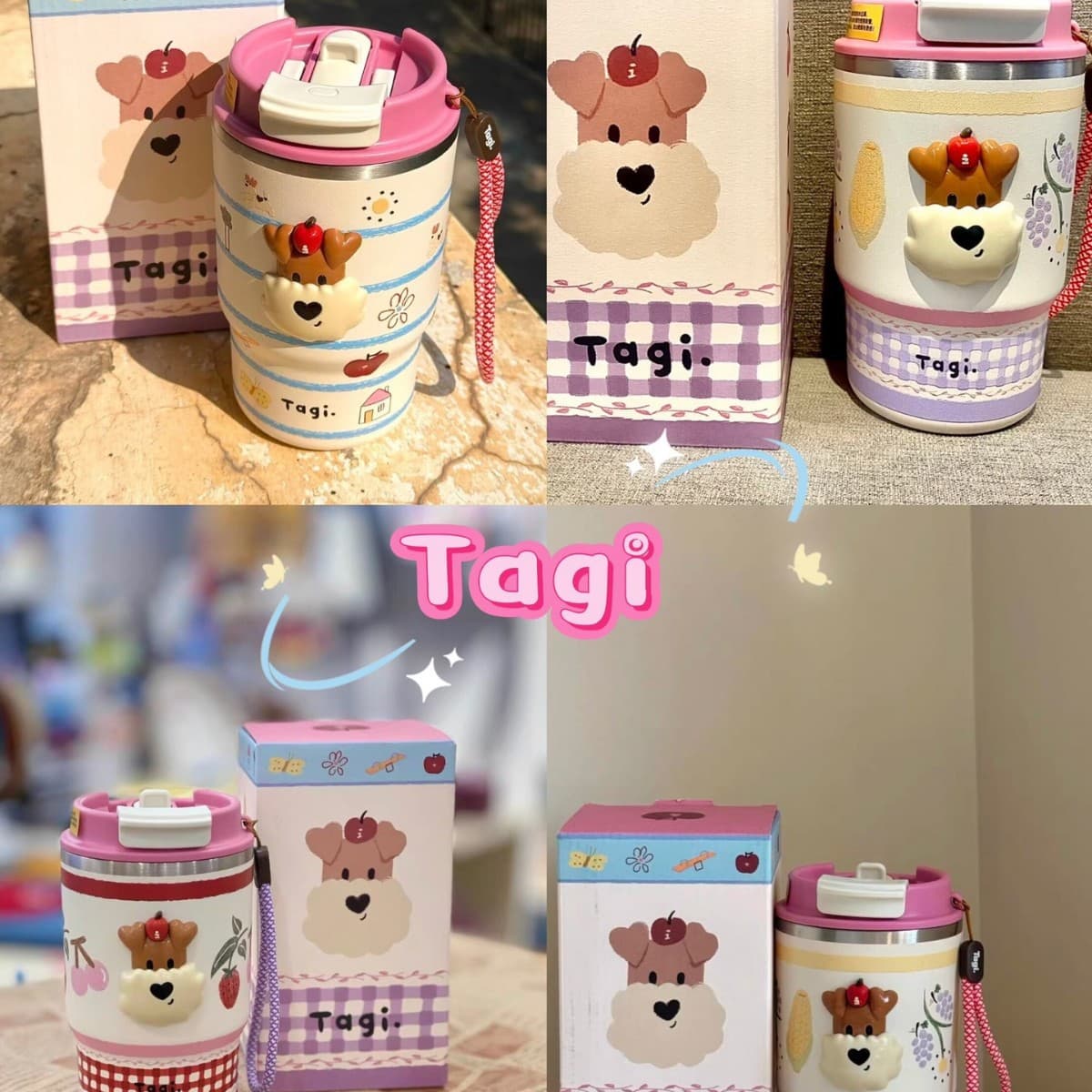 Tagi. Popcorn Insulated Cup, Apple-Inspired Dual-Drink Coffee Portable Cute Hand-Carry Stainless Steel Travel Cup