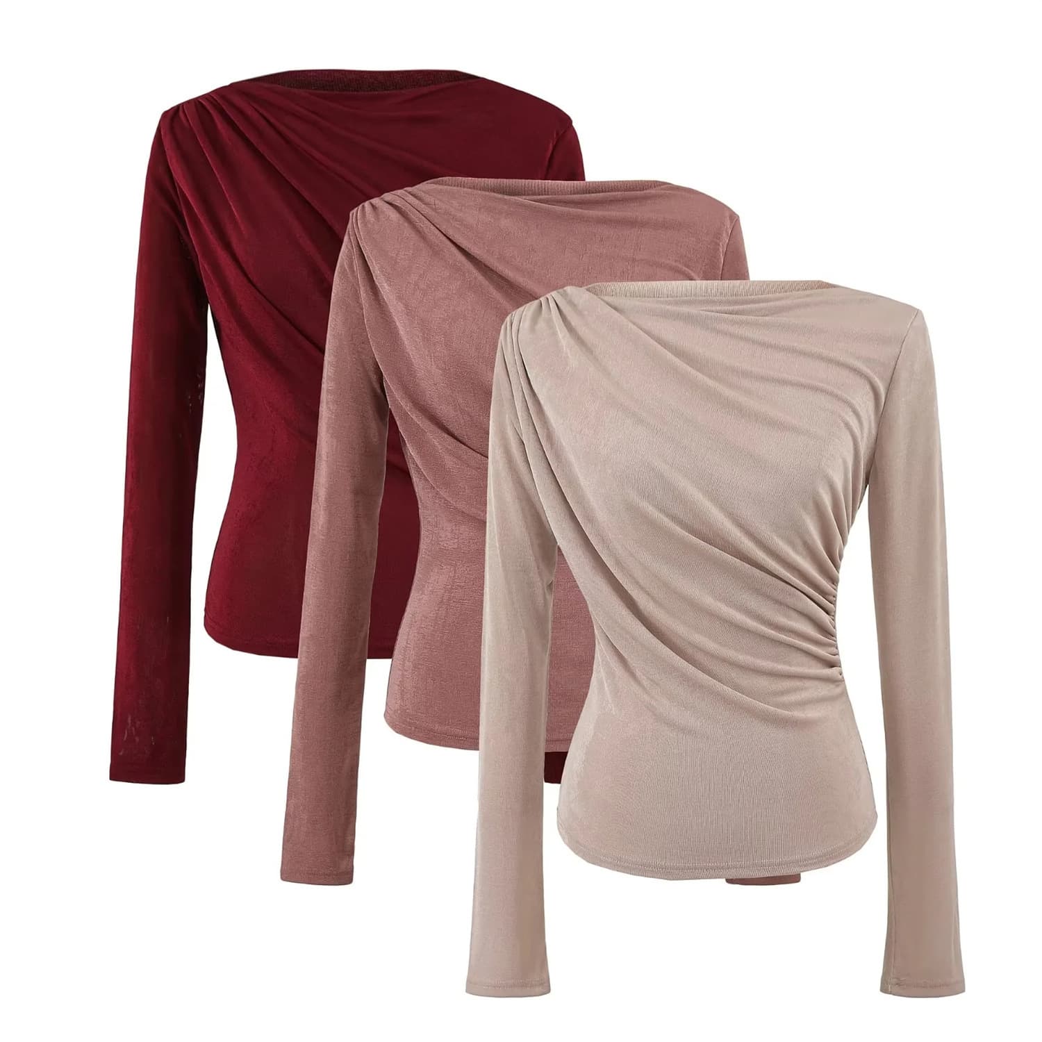Pure Desire Style Niche Design Ruched Waist Long-Sleeve T-Shirt Women Autumn Slimming Chic Top Base Layer