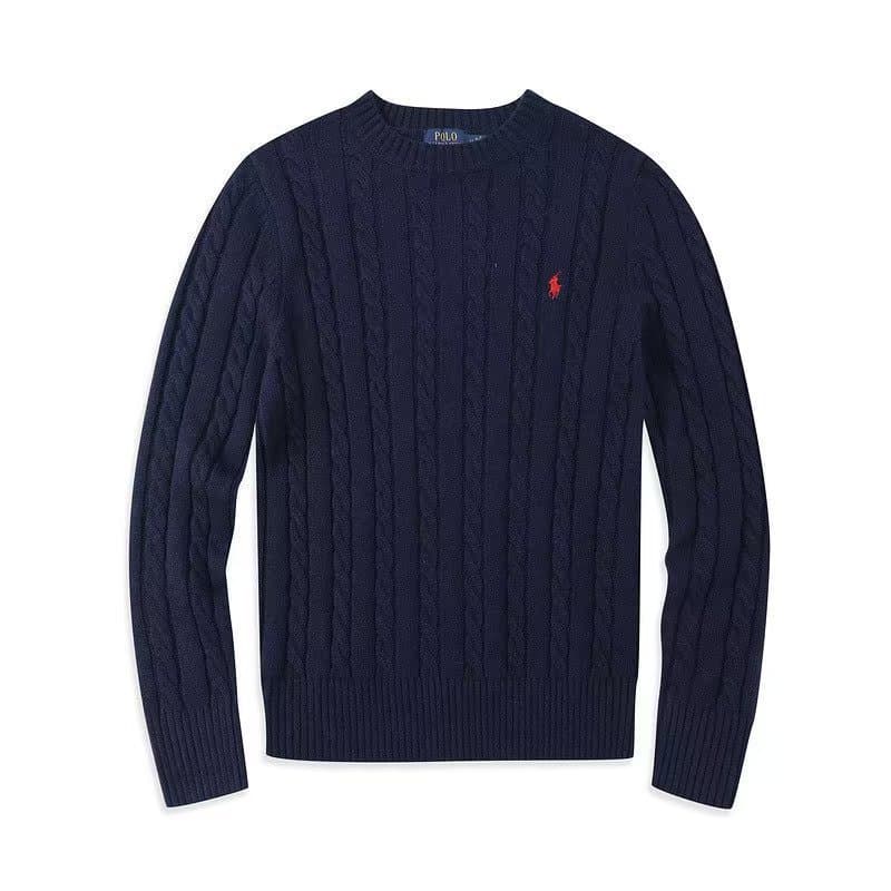 In Stock Autumn Winter Round Neck Pullover Sweater Couple Small Horse Cable Knit Yarn Sweater Fashion Sweater Trendy Versatile