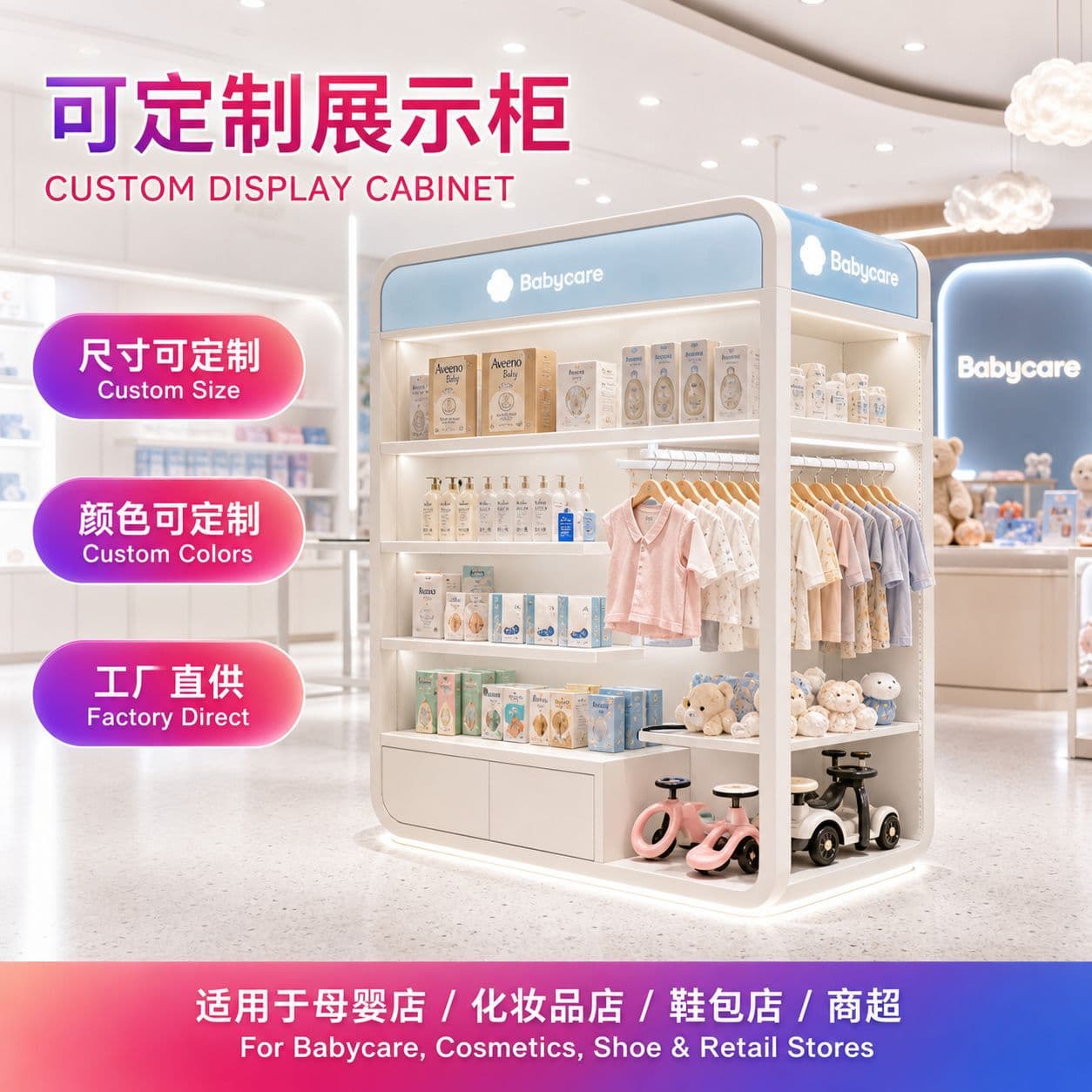 Multifunctional mother and baby jewelry display cabinet, island shelf, children's toy display cabinet, product promotion display rack