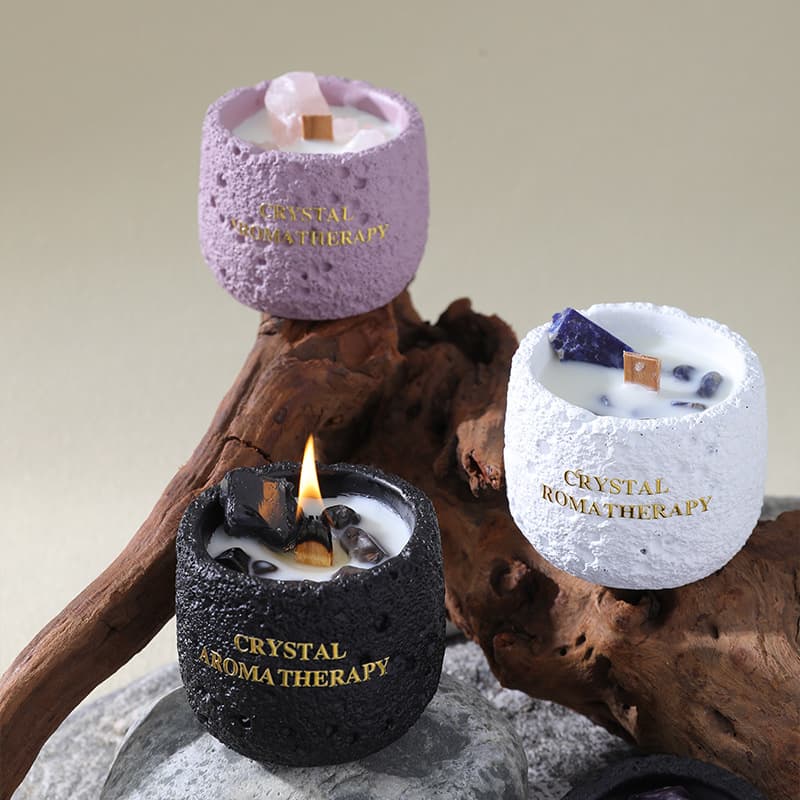 Natural crystal scented candle ins wind volcanic texture cement cup smokeless vegetable wax ornaments manufacturer wholesale