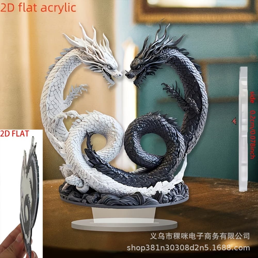 Cross-border Flat Creative Yin-Yang Double Dragon Acrylic Desktop Ornament Living Room Bedroom Study Home Decor Piece