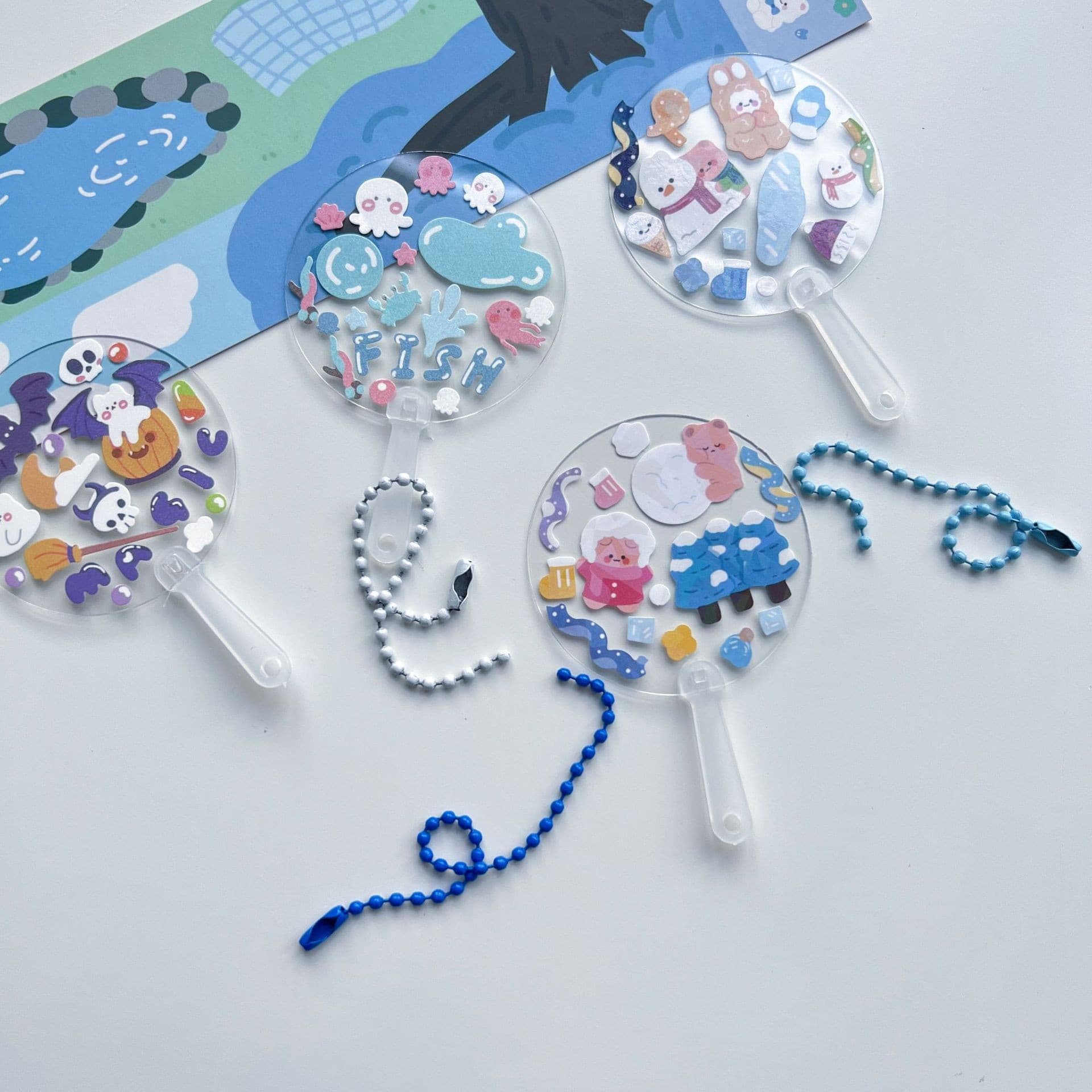 Mini Transparent Fan DIY Creative Handmade Blank Small Fan Celebrity Photo Disc Grg Card Keychain Pendant