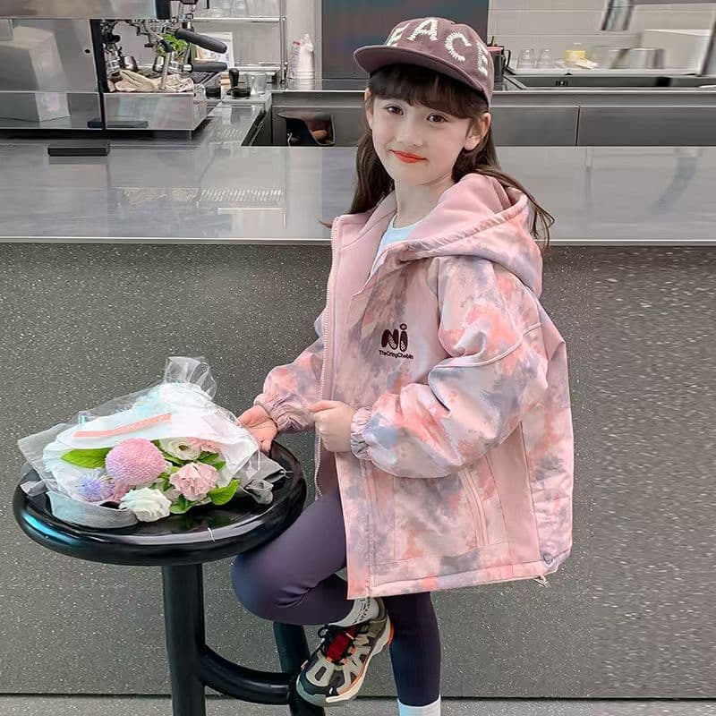 Girls' fleece-lined reversible jacket, 2025 new style, children's reversible windproof and warm top for middle and large children.