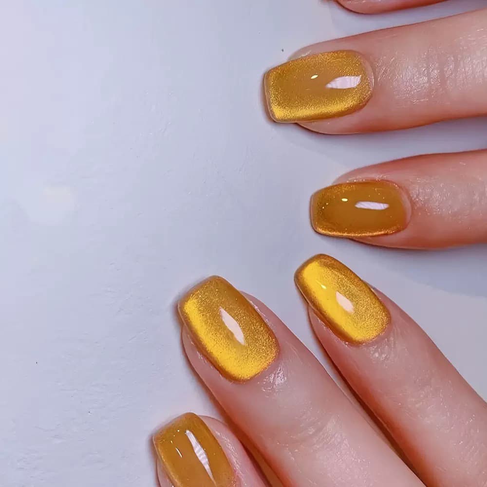 Ginger cat-eye solid color wearable nails Autumn style Chinese manicure commuting versatile removable fake nails