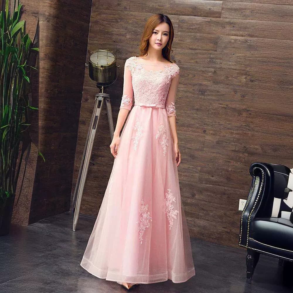 2026 New Style Poetry Recitation Choir Performance Dress Hostess Gown Long Elegant Pink Bridesmaid Dress