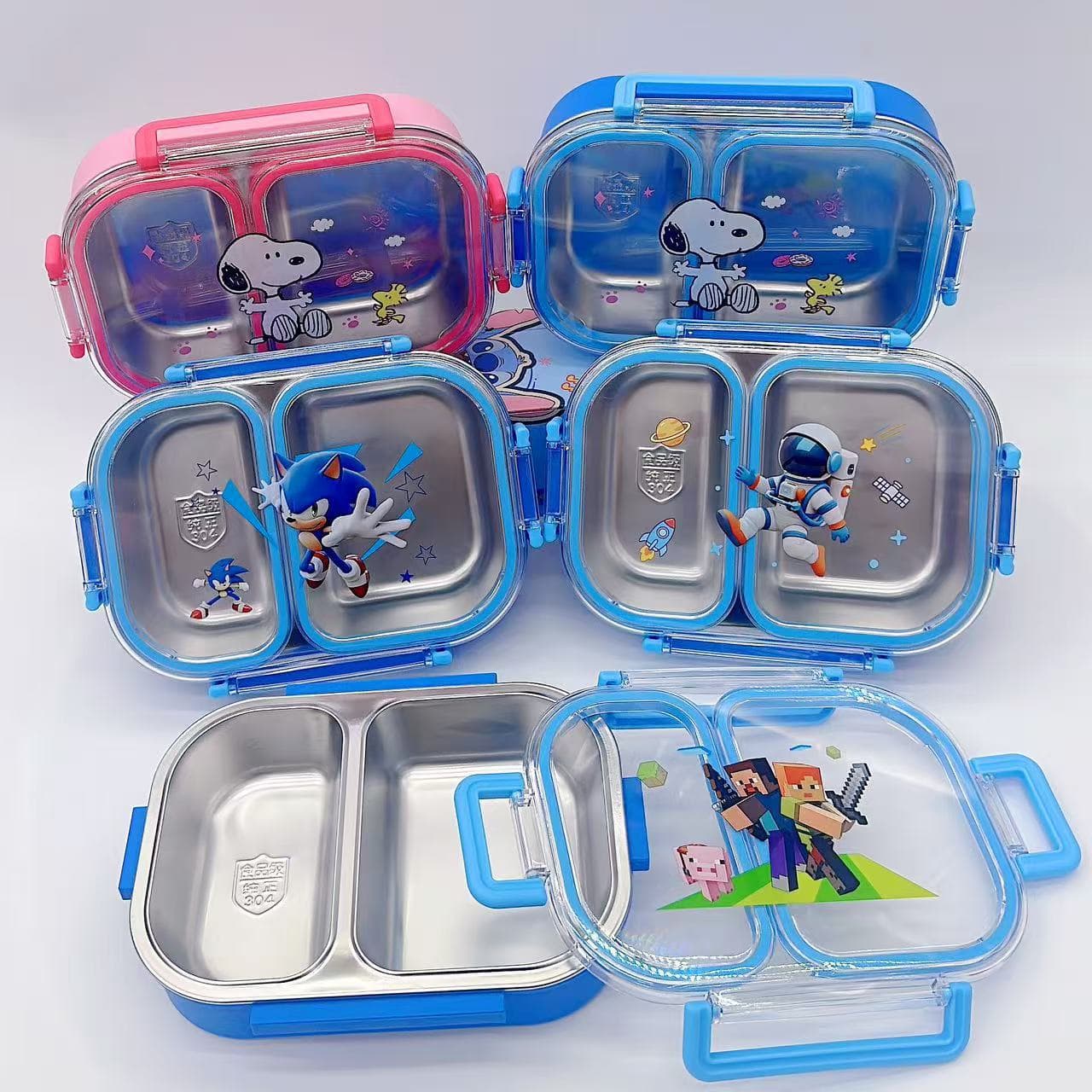 Cartoon 304 Stainless Steel Anti-Odor Compartment Lunch Box for Kids Students Bento Box Fresh-Keeping Cute Double-Grid Meal Container