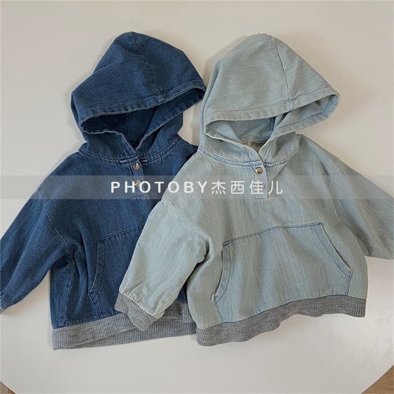 2024 Kids' Wear Ins Korean Style Spring and Autumn Top Boys' and Girls' Knitted Stitching Hooded Denim Top with Large Pockets
