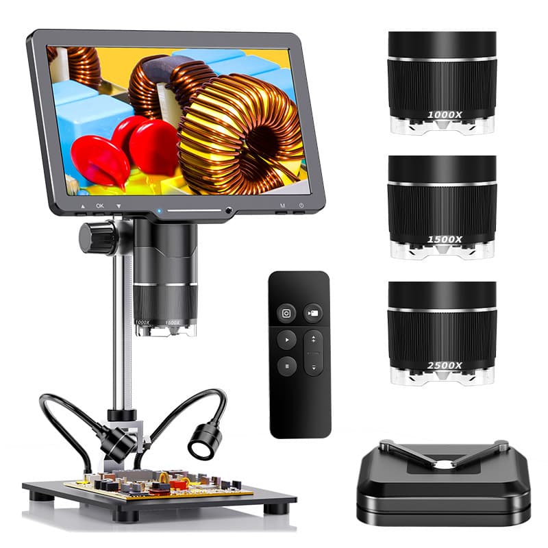 Three-lens 10.1-inch high-definition large screen 2500X repair digital microscope USB electron microscope LP101T